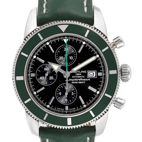 breitling superocean green bezel black leather band|breitling supercoean watch price.